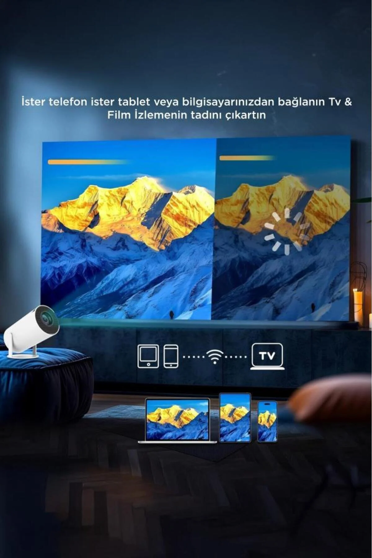 Torima Taşınabilir Projektör Ev Sineması Android 11 Bluetooth Akıllı Projeksiyon HY300T Lite