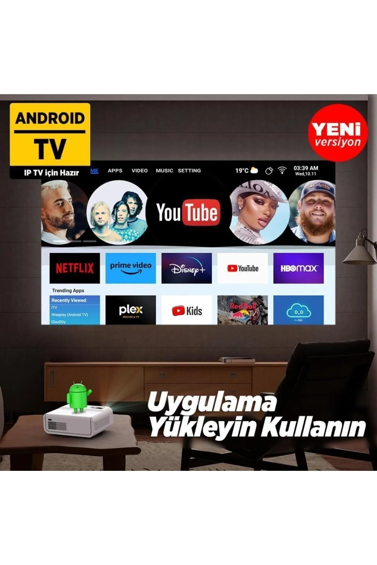 Vankyo Sunspark 500w Android Tv 1080p Destekli Projeksiyon Cihazı 5g Wi-fi 5.1 Bluetooth 240 Inç Yansıtma