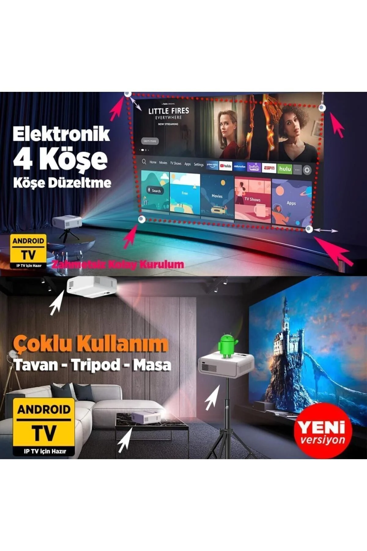 Vankyo Sunspark 500w Android Tv 1080p Destekli Projeksiyon Cihazı 5g Wi-fi 5.1 Bluetooth 240 Inç Yansıtma