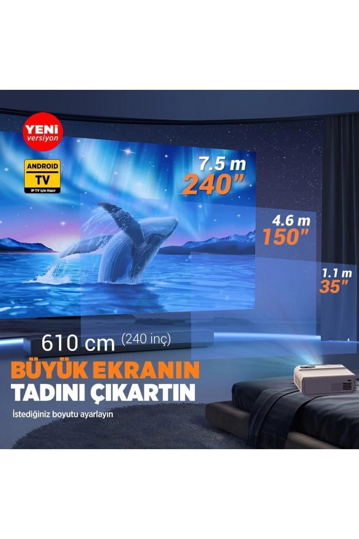 Vankyo Sunspark 500w Android Tv 1080p Destekli Projeksiyon Cihazı 5g Wi-fi 5.1 Bluetooth 240 Inç Yansıtma