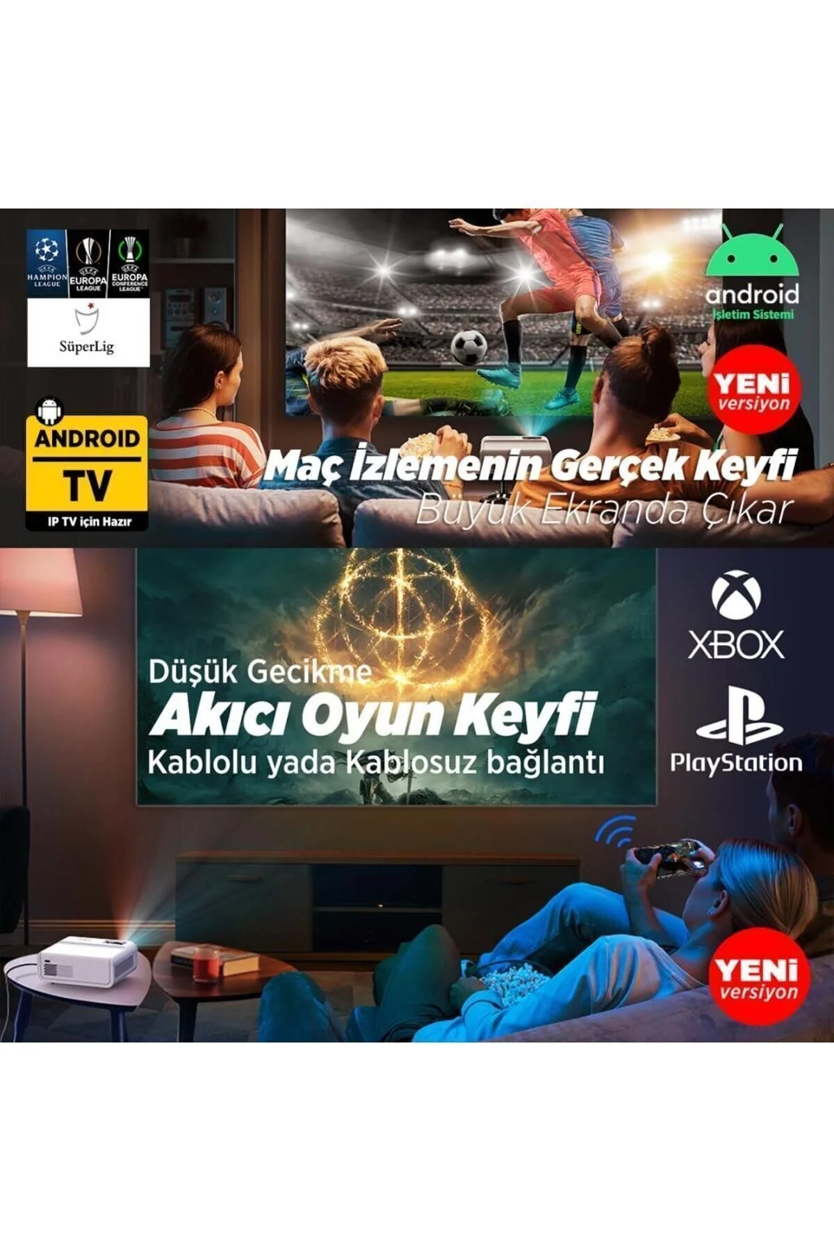 Vankyo Sunspark 500w Android Tv 1080p Destekli Projeksiyon Cihazı 5g Wi-fi 5.1 Bluetooth 240 Inç Yansıtma