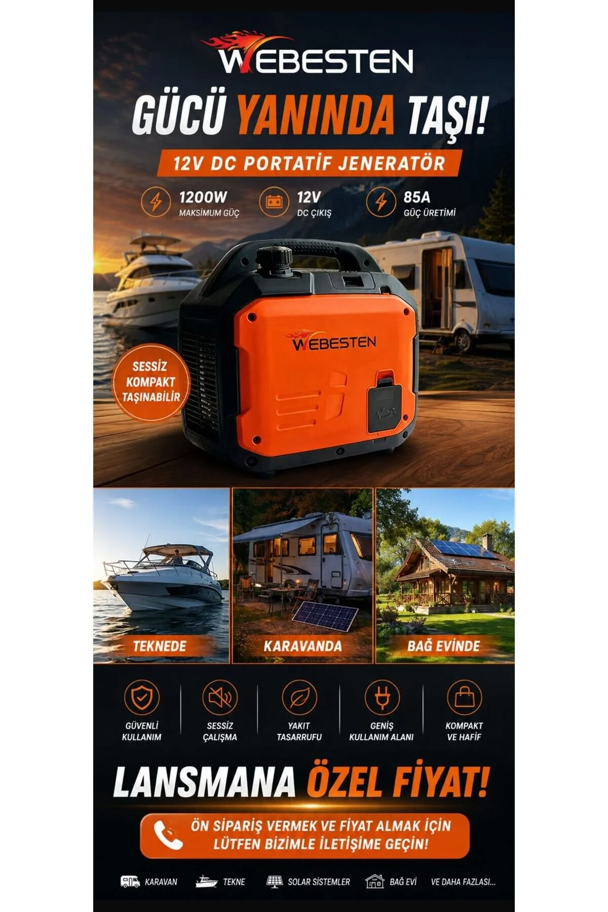 WEBESTEN 12V DC PORTATİF JENERATÖR (12v Akü Doldurur)