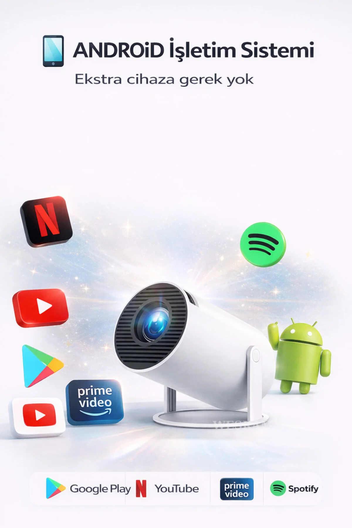 Weskam Android Projeksiyon Cihazı Perde Hediyeli Wifi Destekli Akıllı Sinema Projektör Ultra Hd Güncel
