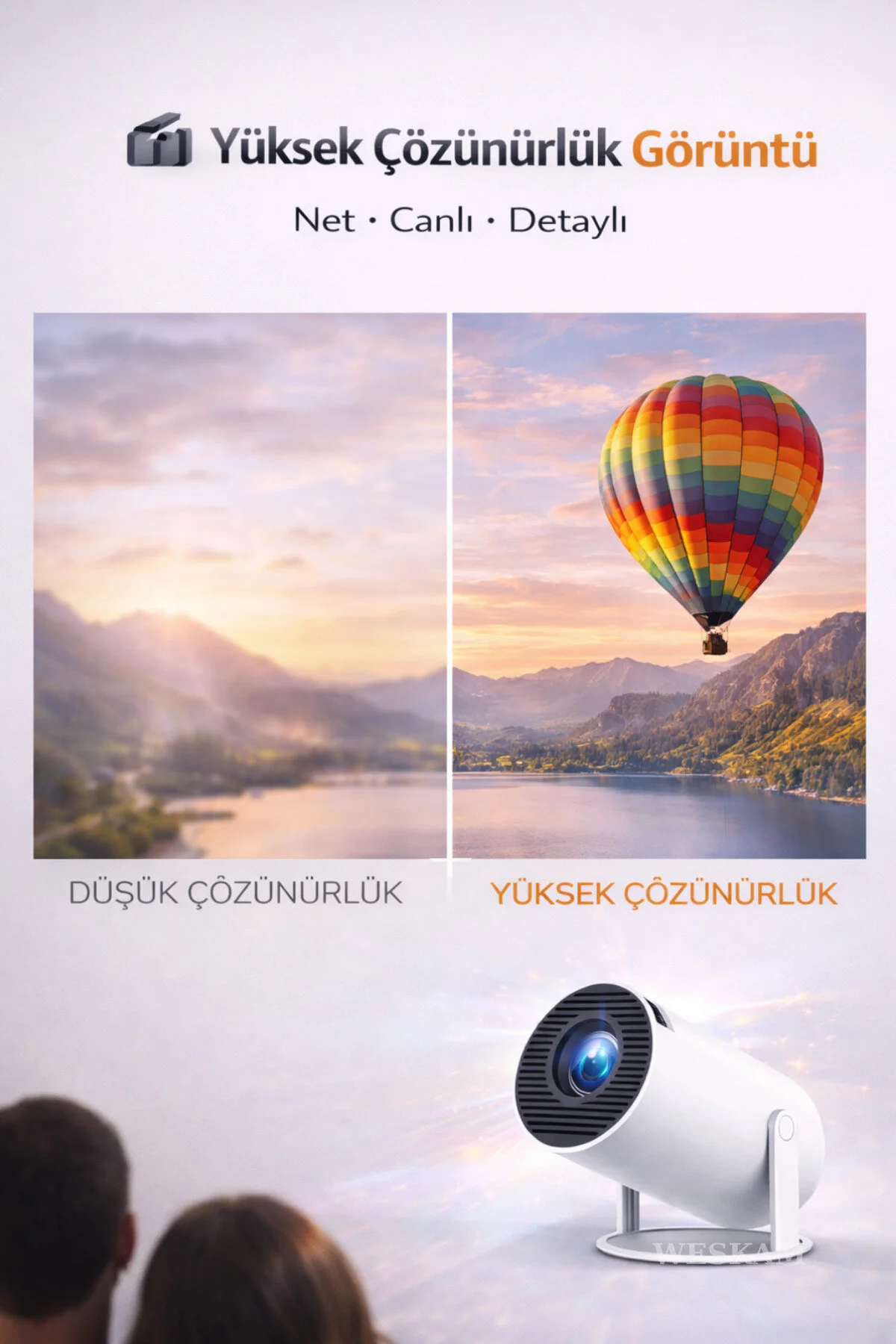 Weskam Android Projeksiyon Cihazı Perde Hediyeli Wifi Destekli Akıllı Sinema Projektör Ultra Hd Güncel