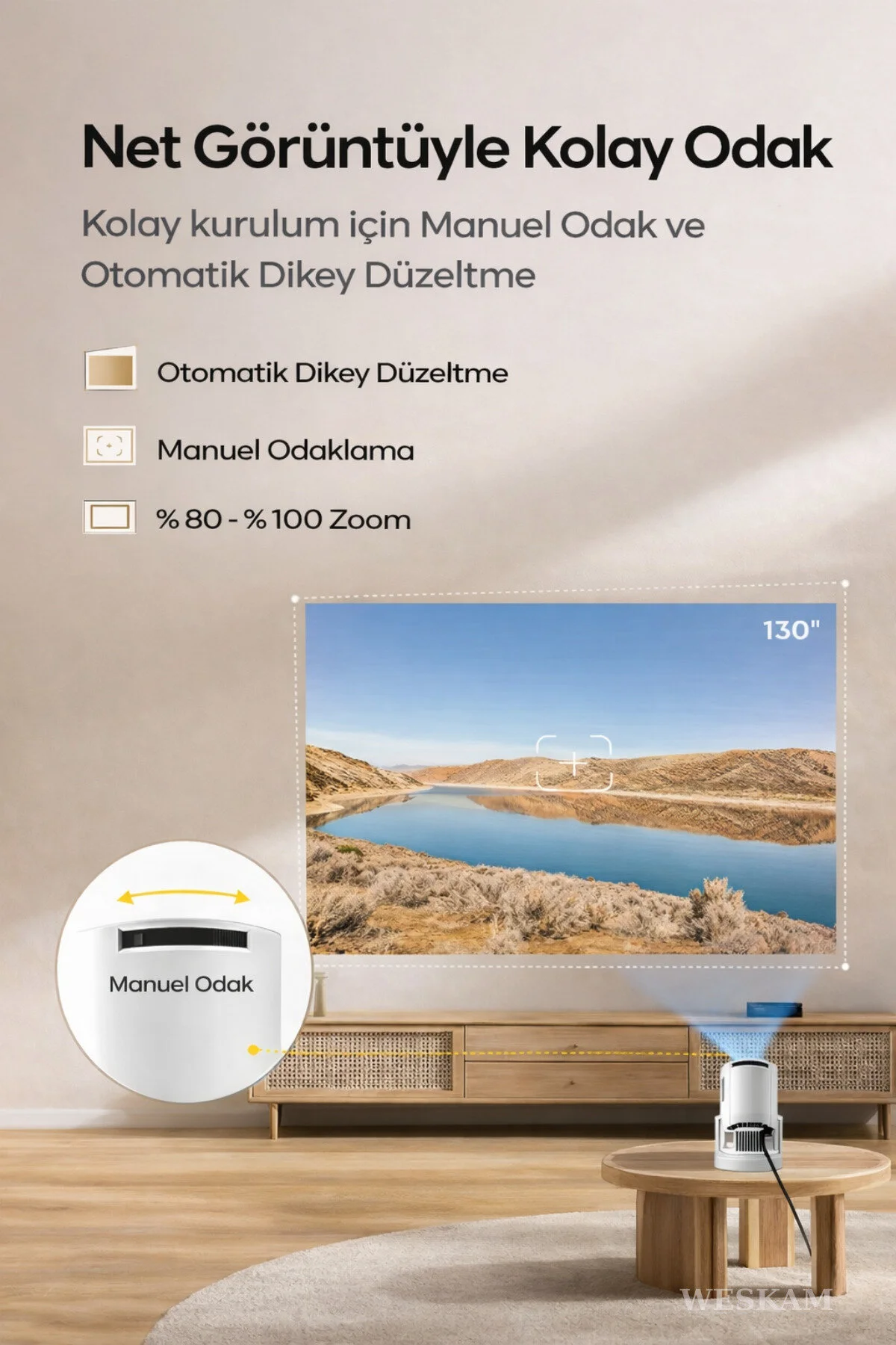 Weskam Android Projeksiyon Cihazı Perde Hediyeli Wifi Destekli Akıllı Sinema Projektör Ultra Hd Güncel