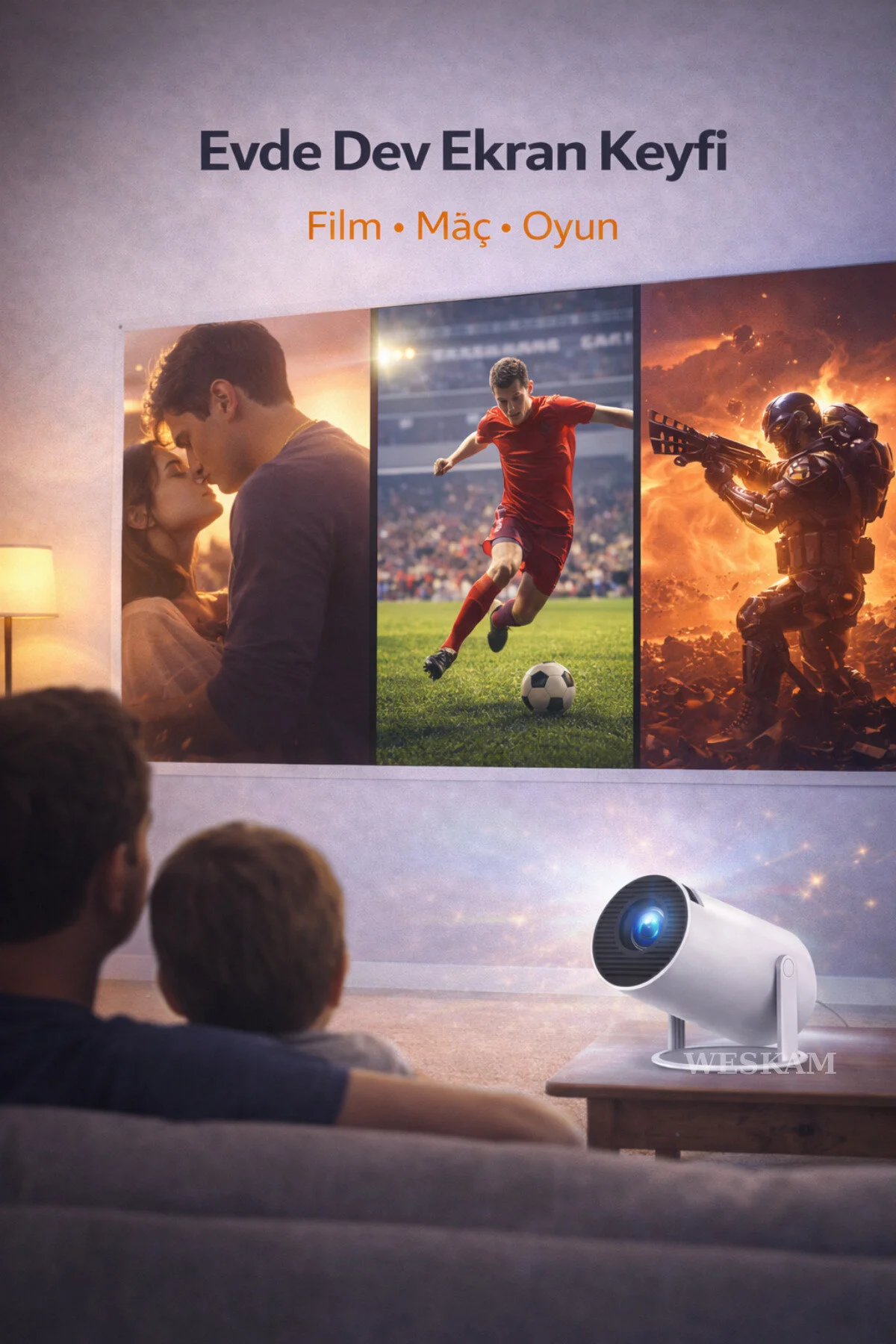 Weskam Android Projeksiyon Cihazı Perde Hediyeli Wifi Destekli Akıllı Sinema Projektör Ultra Hd Güncel