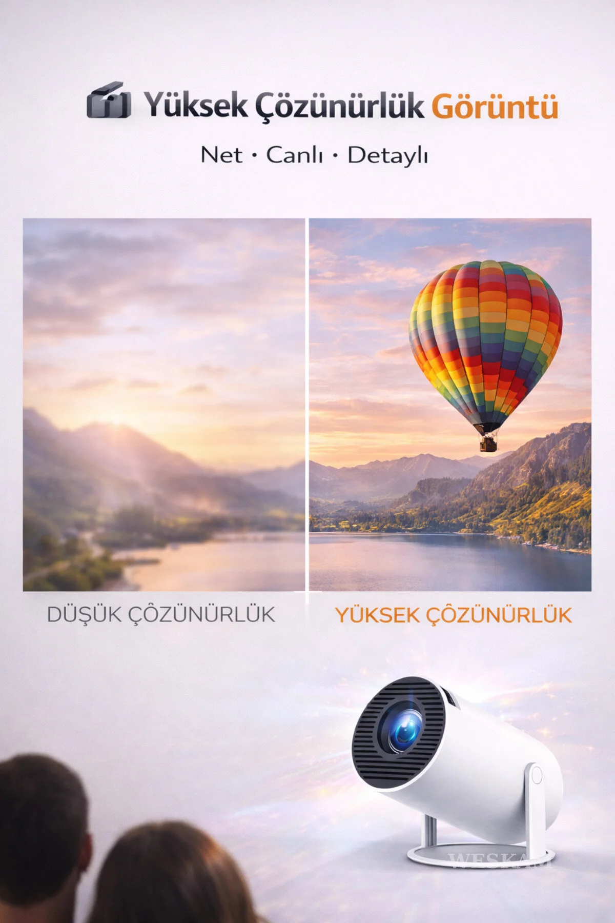 Weskam Android Projeksiyon Cihazı Perde Hediyeli Wifi Destekli Akıllı Sinema Projektör Ultra Hd Güncel