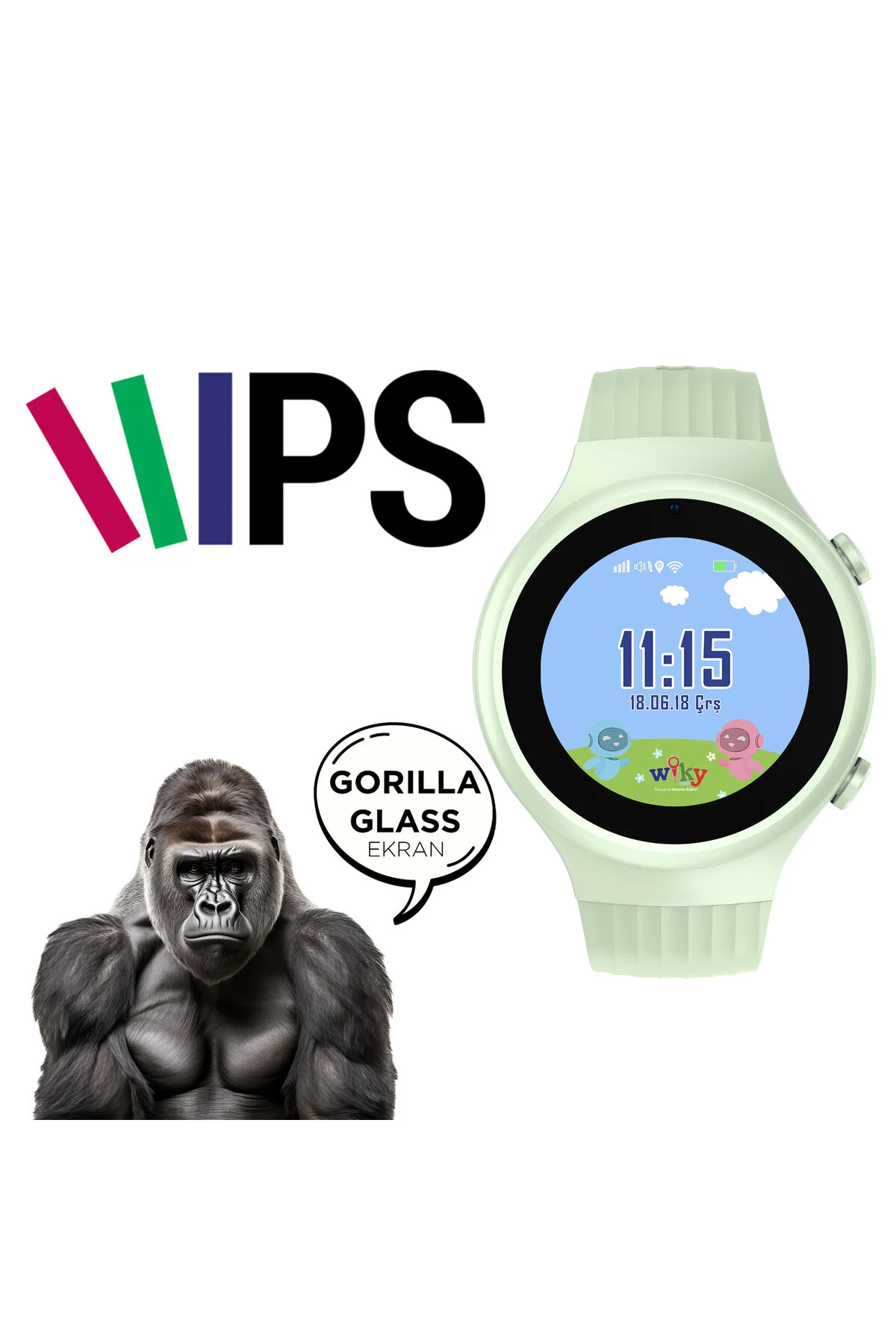 Wiky Watch 5S Akıllı Çocuk Saati - Görüntülü Arama, Gps, Sos, Sağlık Takibi, Güvenli Alan Yeşil