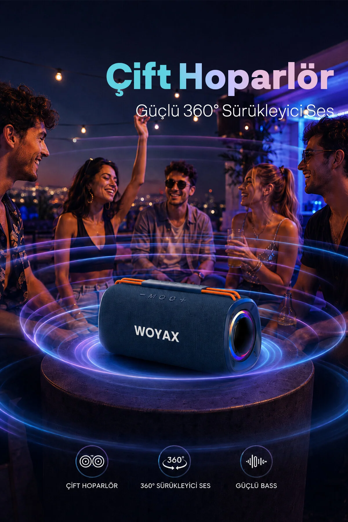 Woyax Taşınabilir Bluetooth Hoparlör, 30W Kablosuz Oval Speaker, Ses Bombası USB, TWS, 30W Güçlü Ses Bass Büyük Küçük Boy