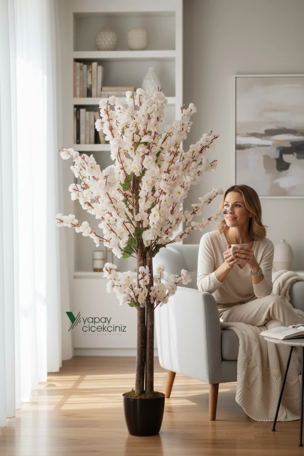 YAPAY ÇİÇEKÇİNİZ 120 Cm Beyaz Bahardalı Ağacı