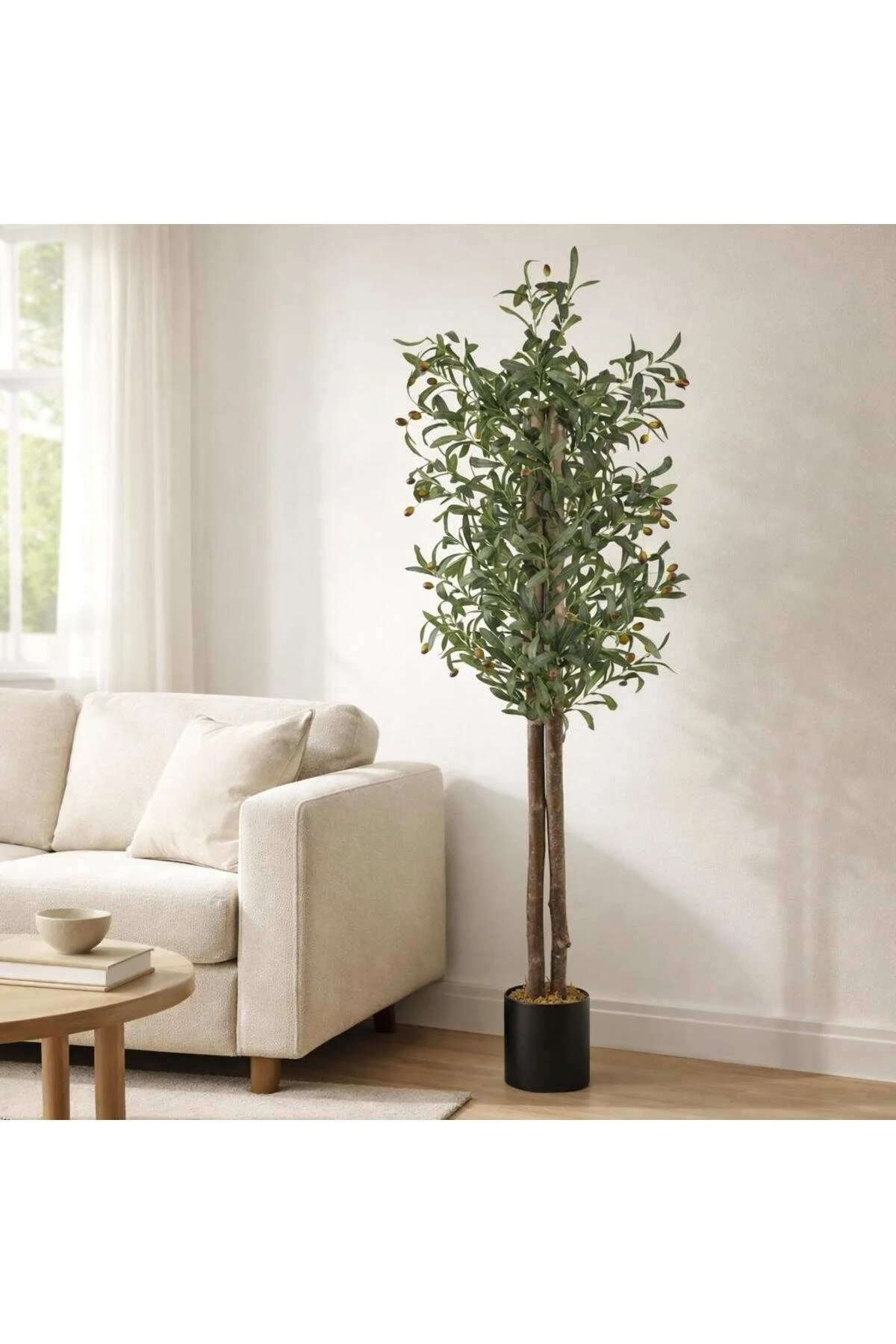 YAPAY ÇİÇEKÇİNİZ Siyah Renkli Saksı Gerçek Gövdeli 150 cm Yapay Zeytin Ağacı