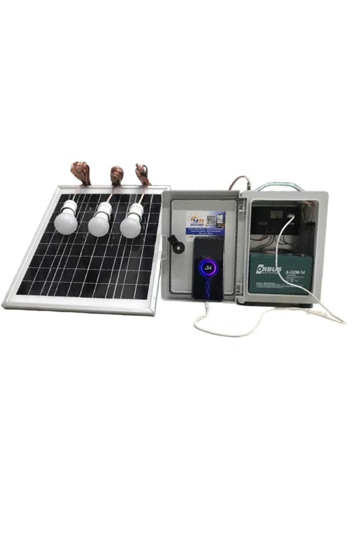 YÜZÜAK Taşınabilir Solar Sistem ( 3 Adet Lamba Aynı Anda 6 Saat Çalışır. Sınırsız Hızlı Telefon Şarjı )