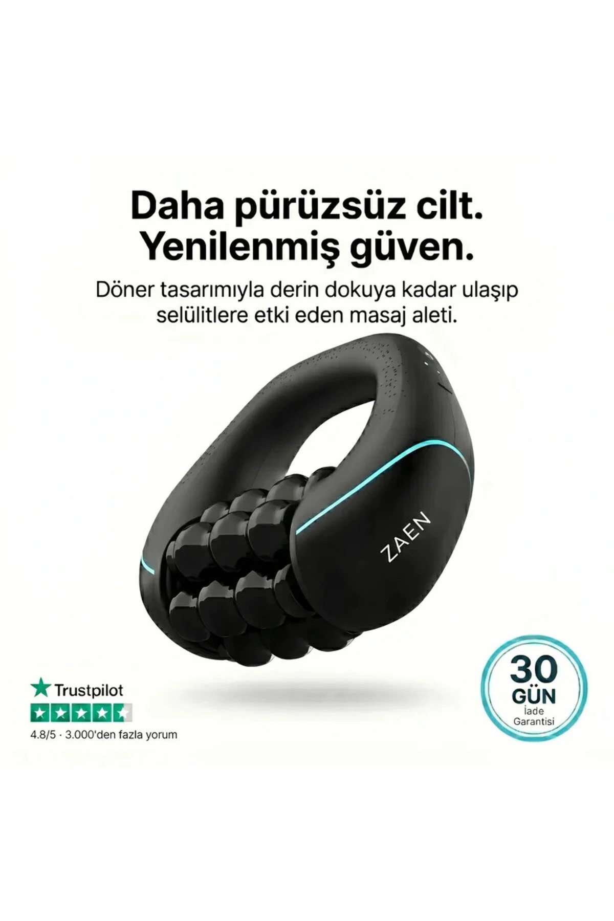 ZAEN Selülit Roller Şarjlı 360° Döner Masaj Aleti, 3 Hız Kademeli,