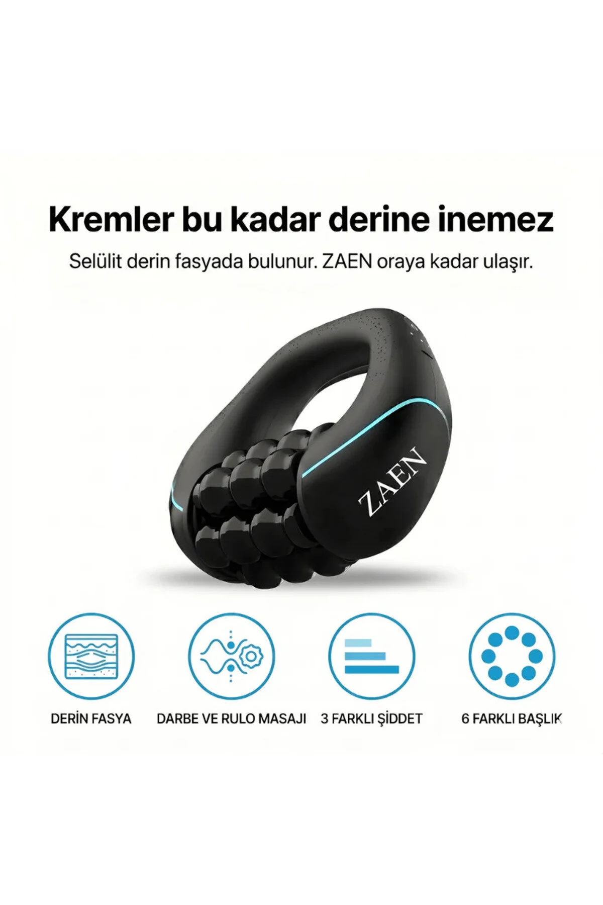 ZAEN Selülit Roller Şarjlı 360° Döner Masaj Aleti, 3 Hız Kademeli,