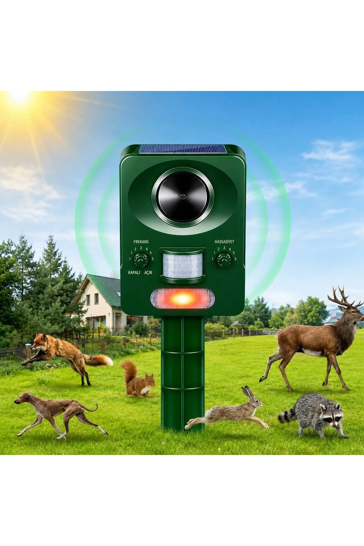 Zigver Ultrasonik Su Geçirmez Güneş Enerjili Hayvan Kovucu Kedi Köpek Tilki Hayvan Kovucu