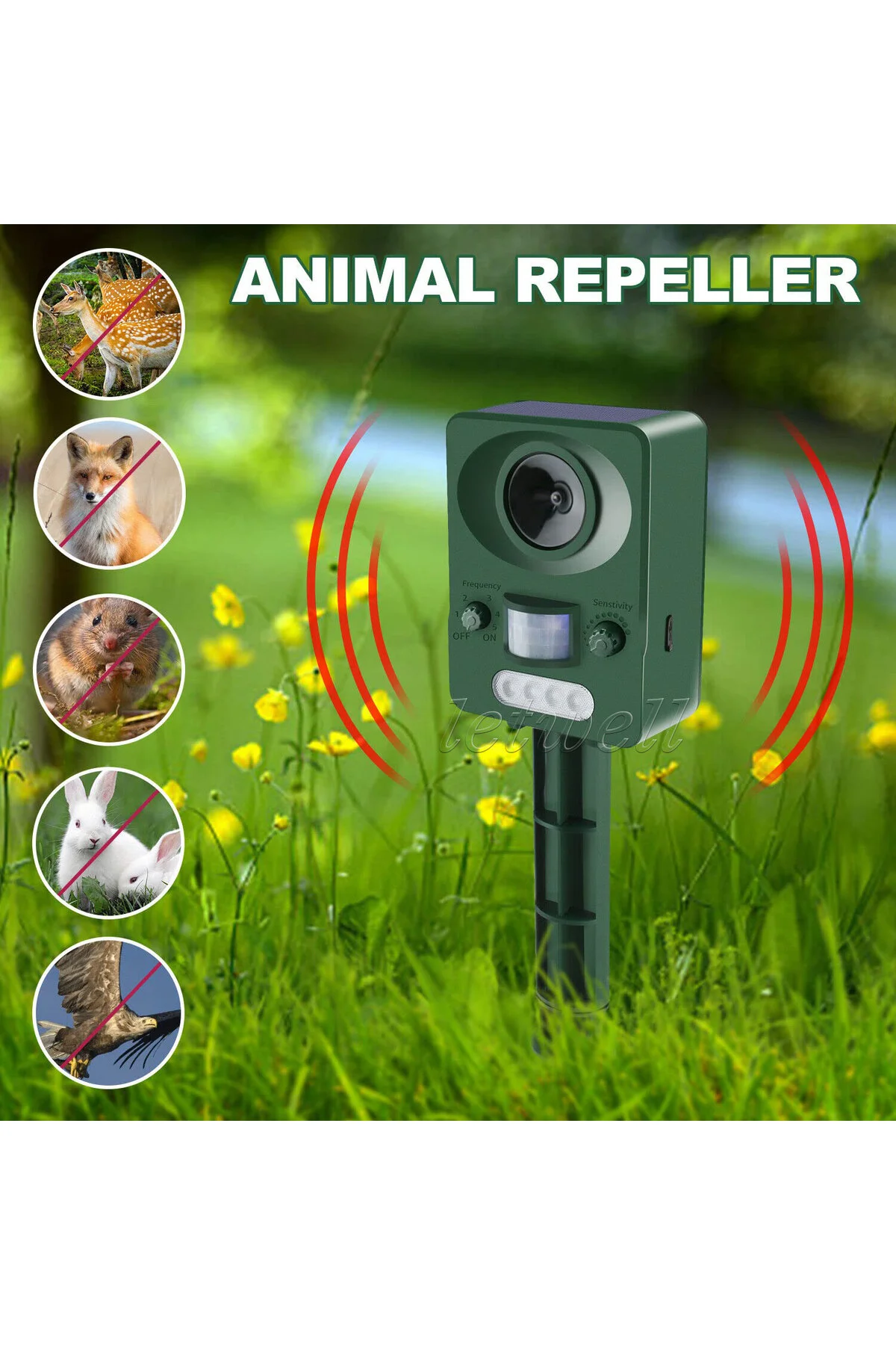 Zigver Ultrasonik Su Geçirmez Güneş Enerjili Hayvan Kovucu Kedi Köpek Tilki Hayvan Kovucu
