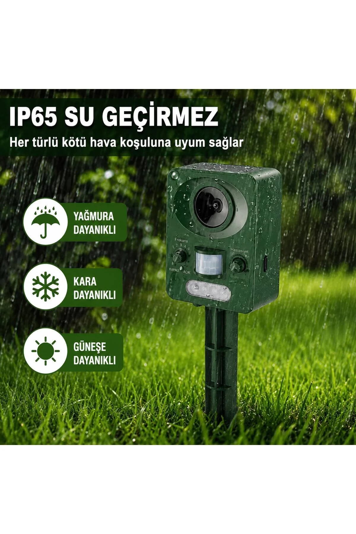 Zigver Ultrasonik Su Geçirmez Güneş Enerjili Hayvan Kovucu Kedi Köpek Tilki Hayvan Kovucu