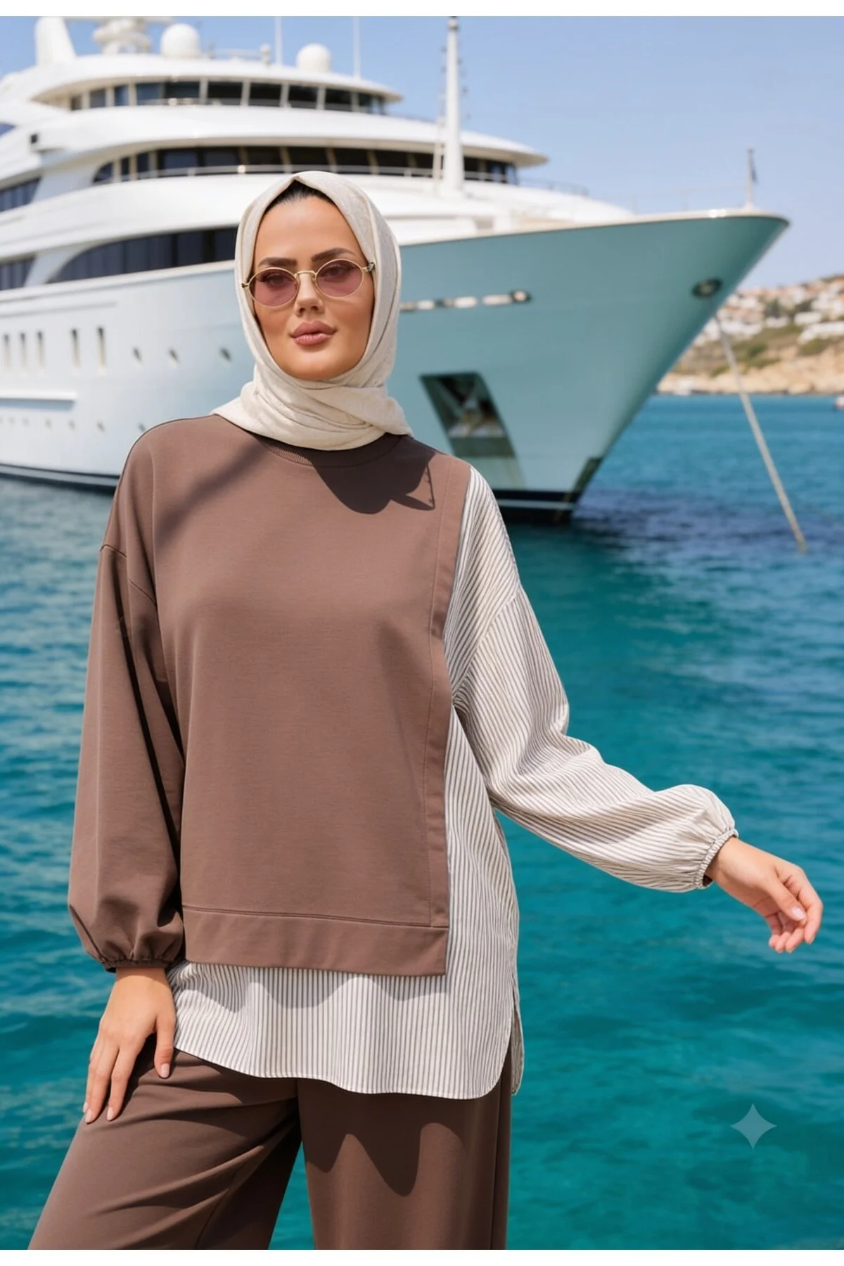 ASEL FASHİON Kadın Tesettür Takım Line İkili Takım Gömlek Bej