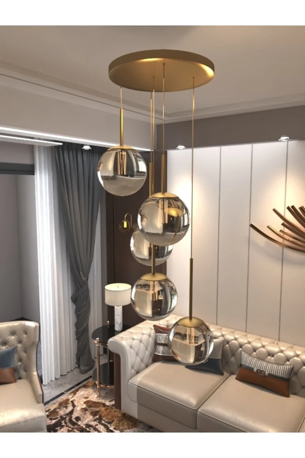 avizade DORA 5'li Eskitme Metal Bal Cam Küre Sıralı Sarkıt Avize – Modern Dekoratif Yemek Masası Avizesi, Salon ve Mutfak Ada Aydınlatması, Tavan Aydınlatması, E27 Duy Uyumlu