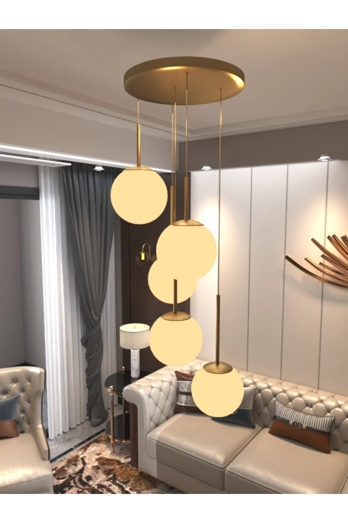 avizade DORA 5'li Eskitme Metal Bal Cam Küre Sıralı Sarkıt Avize – Modern Dekoratif Yemek Masası Avizesi, Salon ve Mutfak Ada Aydınlatması, Tavan Aydınlatması, E27 Duy Uyumlu