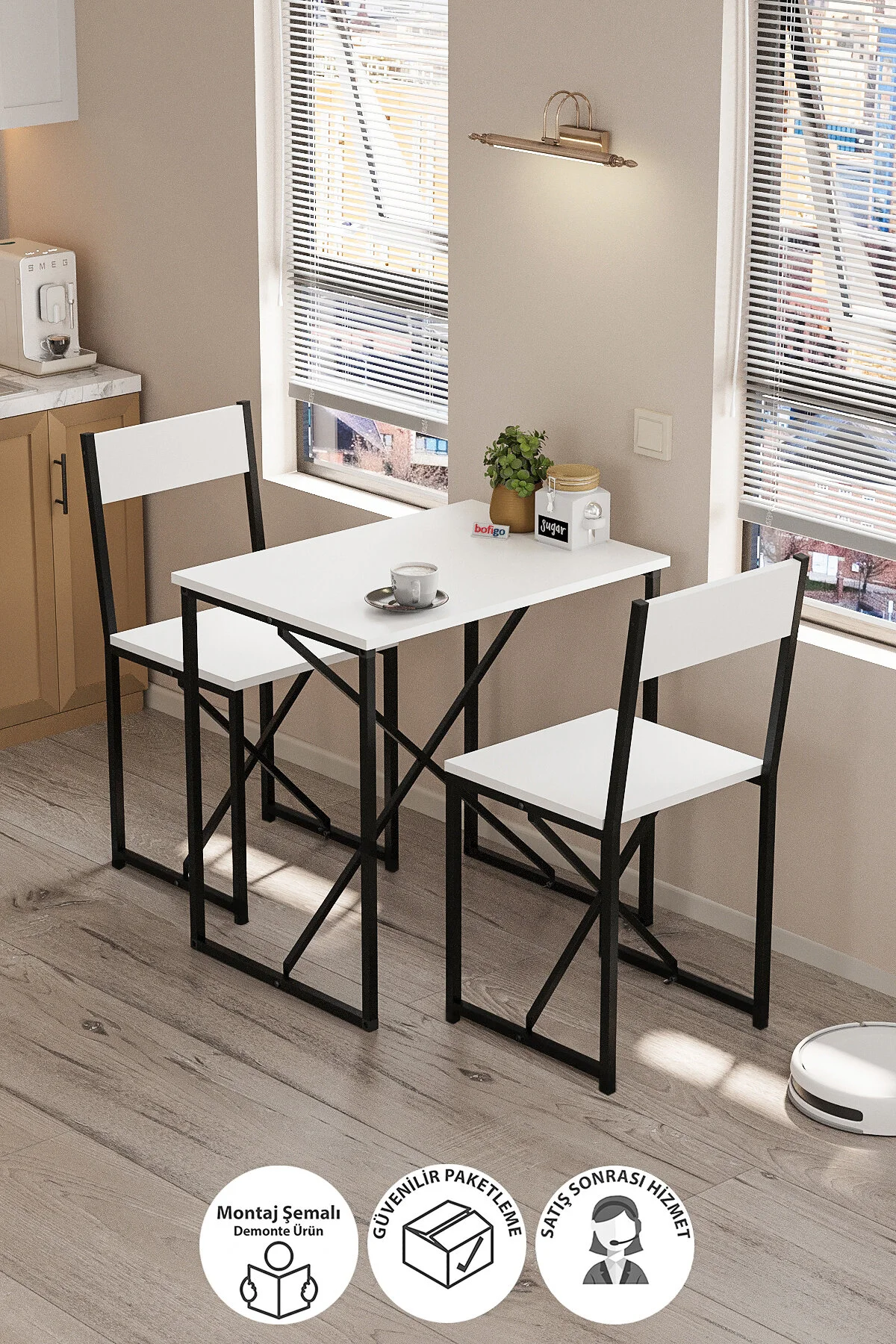 Bofigo 2li Mutfak Seti Mutfak Masa ve Sandalye Seti Balkon Masası Cafe Seti Maysa Çam