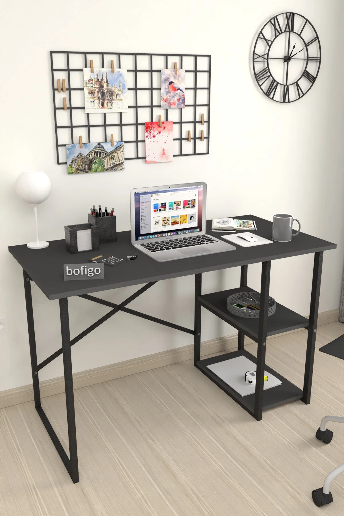 Bofigo 60x120 Cm 2 Raflı Çalışma Masası Bilgisayar Masası Ofis Ders Yemek Masası Kafka Beyaz