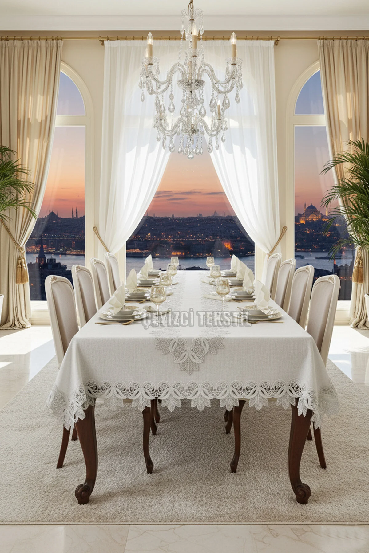 Çt Çeyizci Tekstil 12 Kişilik Masa Örtüsü Takımı, Masa Seti 12 Kişilik 26 Parça 160x220cm