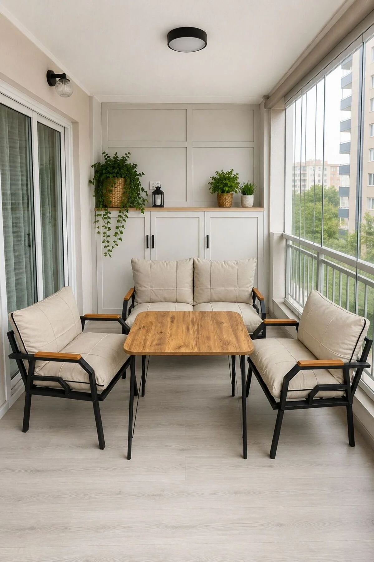 Dekoport Kutay Balkon Takımı, Bahçe Takımı, Çay Seti Koltuk Takımı, Metal Kanepe 2-1-1 50x80 Masalı Gri