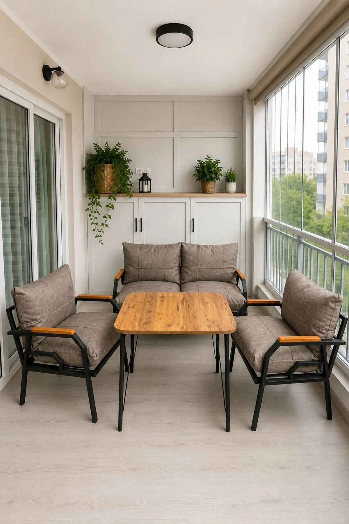 Dekoport Kutay Balkon Takımı, Bahçe Takımı, Çay Seti Koltuk Takımı, Metal Kanepe 2-1-1 50x80 Masalı Krem