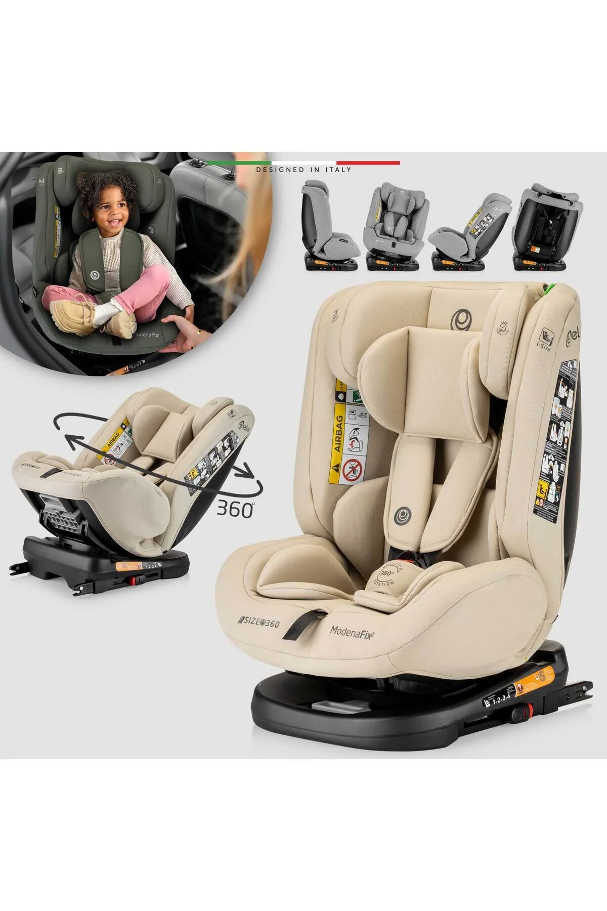Elele ModenaFix 2 360° Dönen I-Size Oto Koltuğu İsoFix 40-150 CM 0-36 KG Siyah