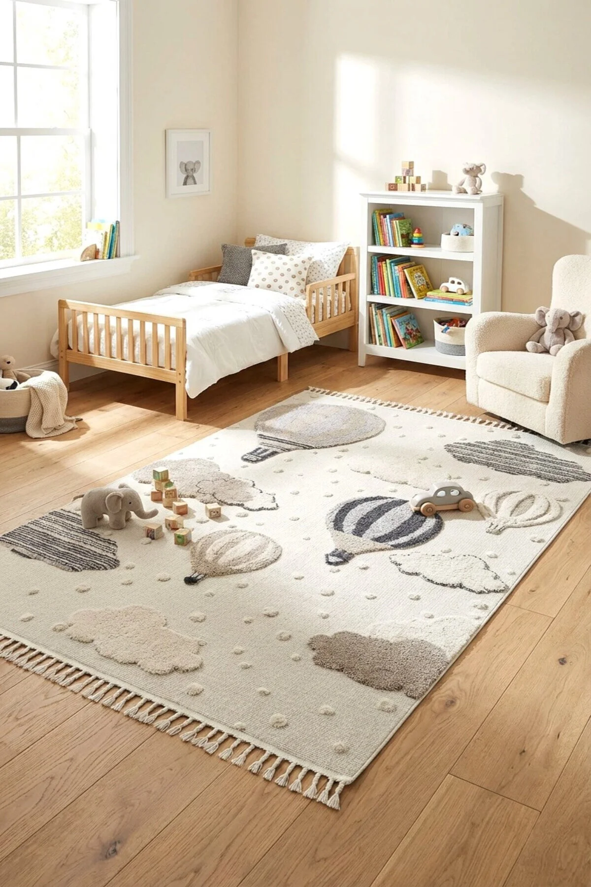 Eliz Home Bulut Desenli Krem Renk Dokuma Halı Bebek Odası Çocuk Odası Halısı 1