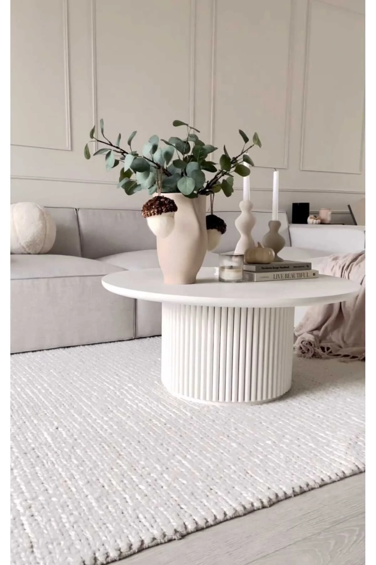 Eriza Home 1010 Yuvarlak Modern Çıtalı Orta Sehpa, Naturel
