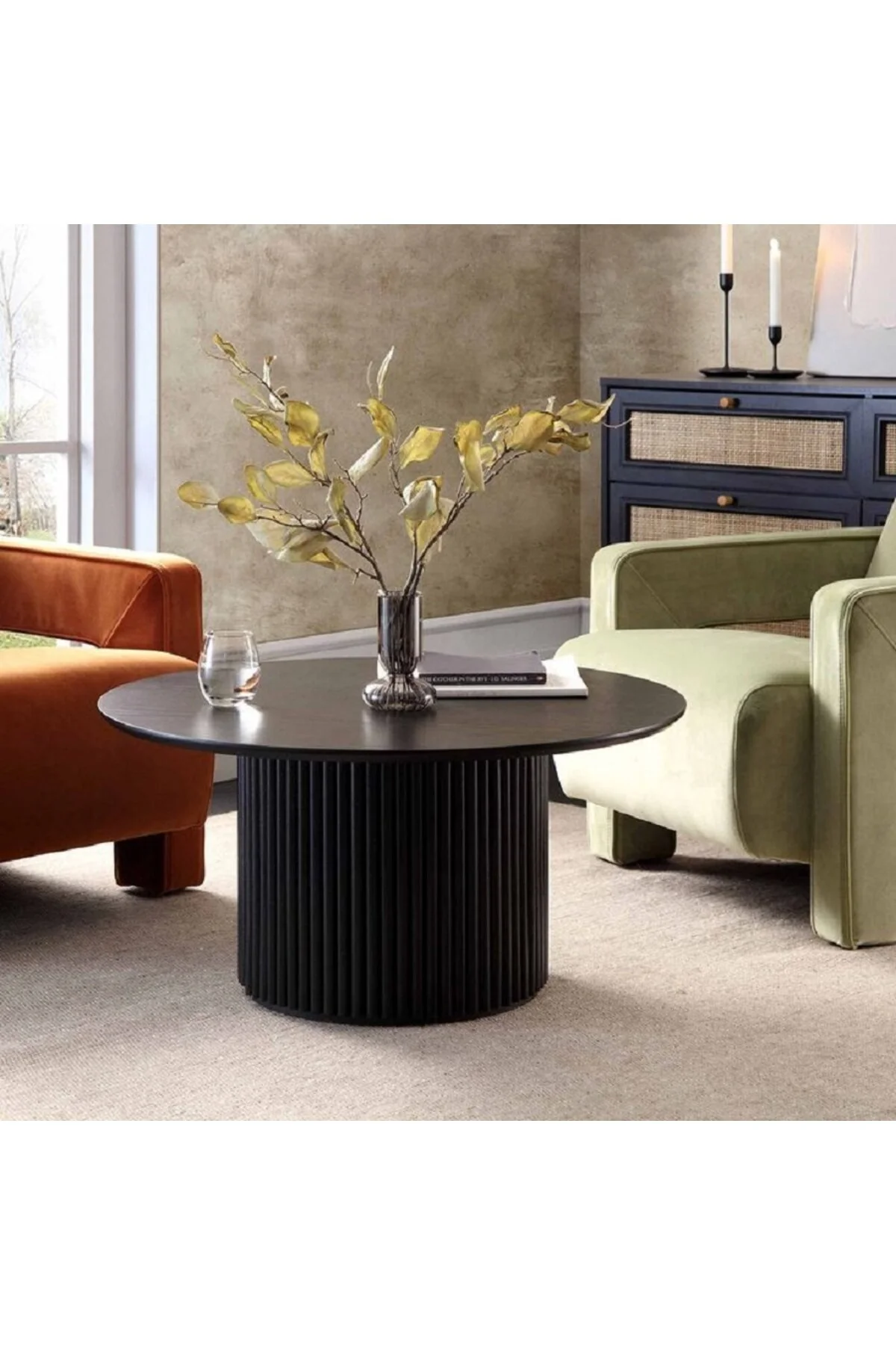 Eriza Home 1010 Yuvarlak Modern Çıtalı Orta Sehpa, Naturel