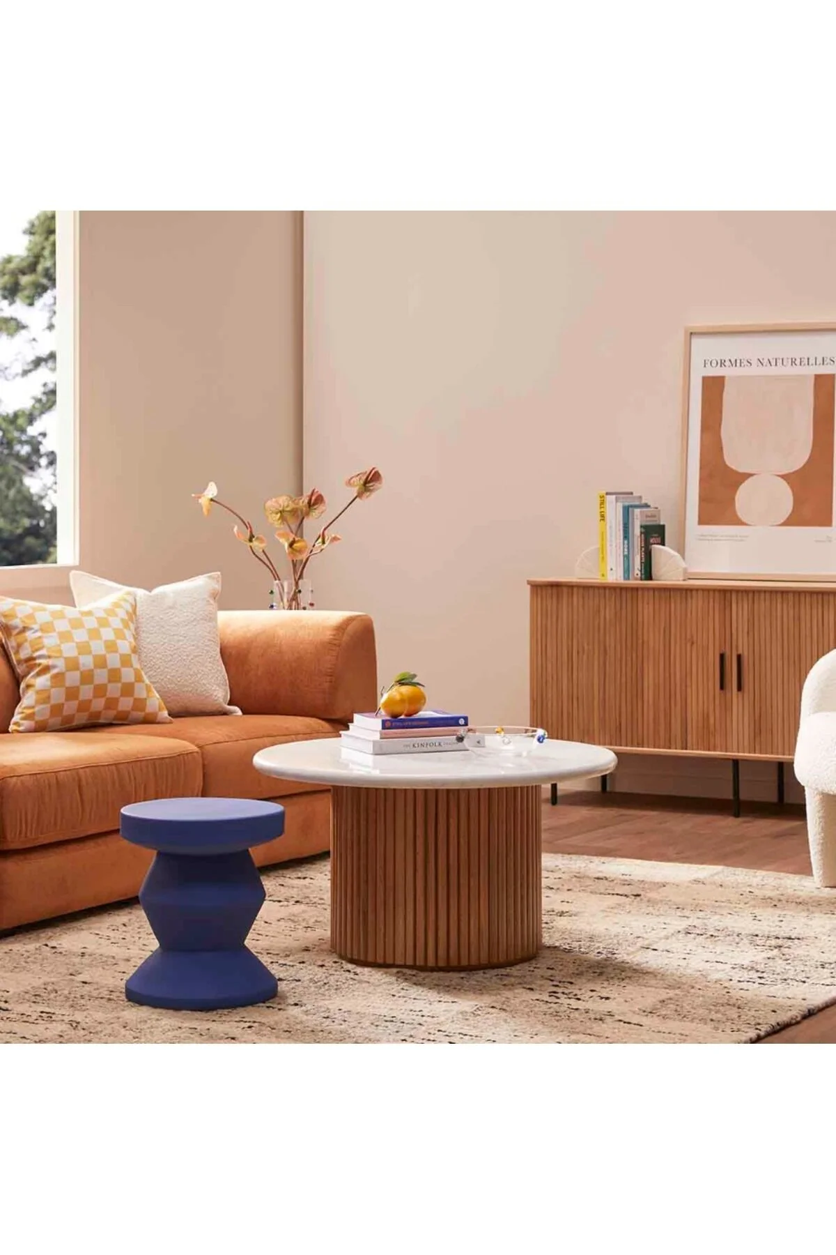 Eriza Home 1010 Yuvarlak Modern Çıtalı Orta Sehpa, Naturel