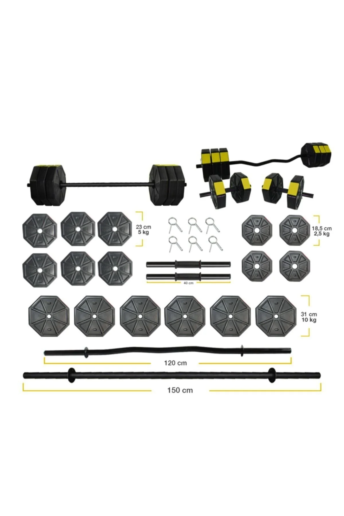 Genel Markalar 50 Kg (150 Cm) Düz Bar + Z Bar Dambıl Dumbell Ağırlık Halter Full Set Kırmızı Kapaklı