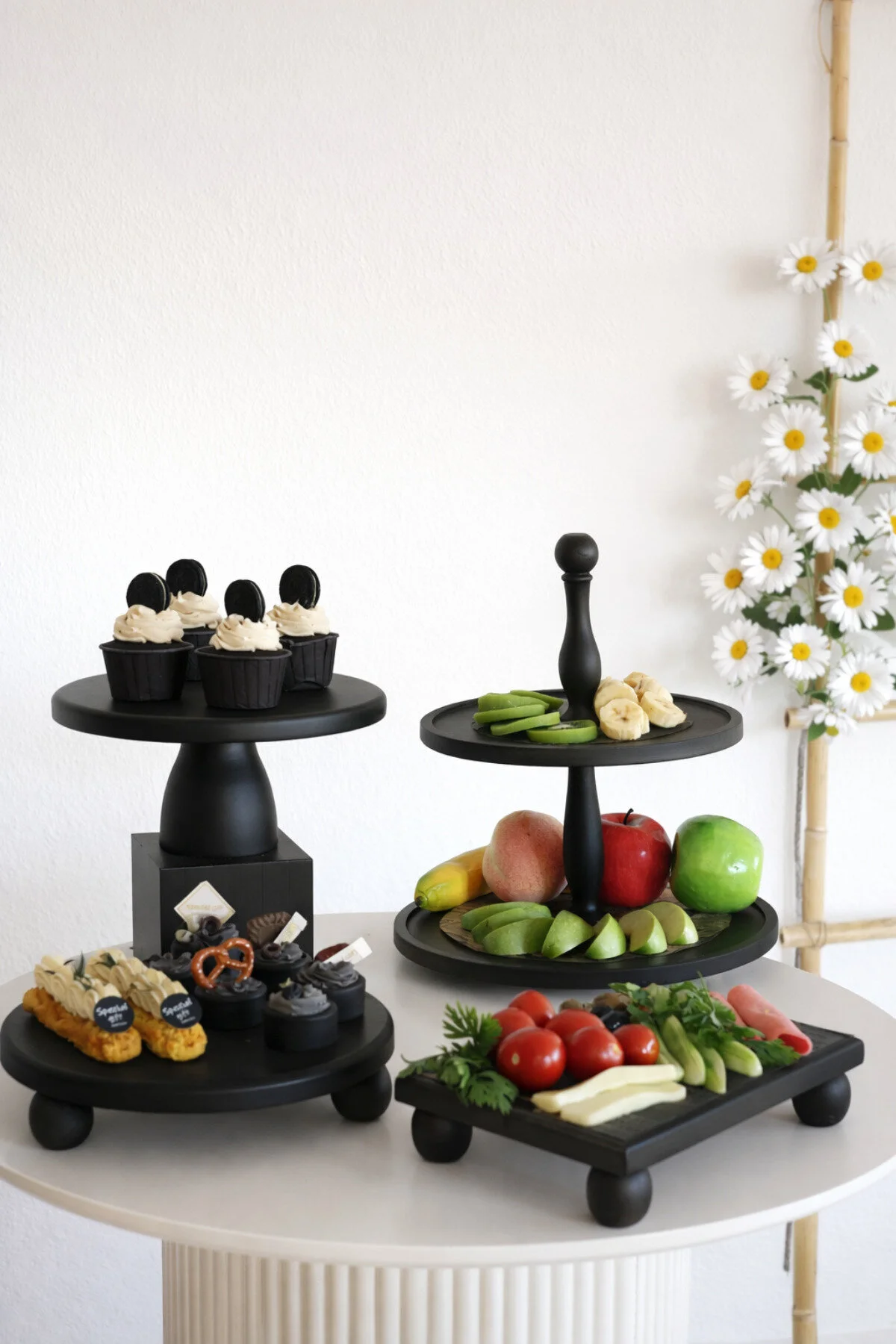 Genel Markalar 5li 2 Katlı Kek Standı, 25 Cm Pastalık, 25 Cm Risus, 17x25 Risus,25x25 Piramit Ahşap Çeyiz Seti
