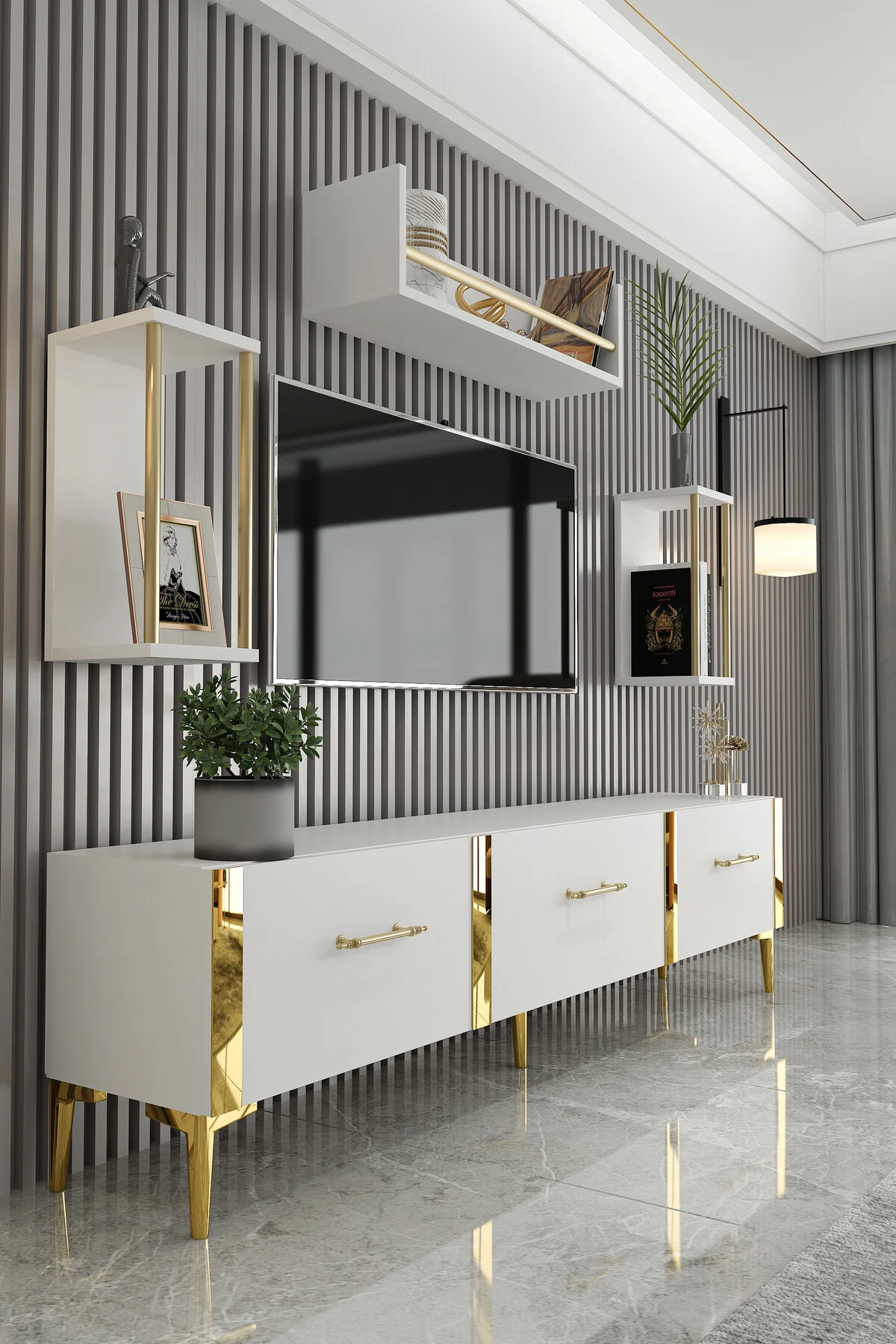 Givayo Mobilya LAURA TV ÜNİTESİ - 180 CM DUVAR RAFLI