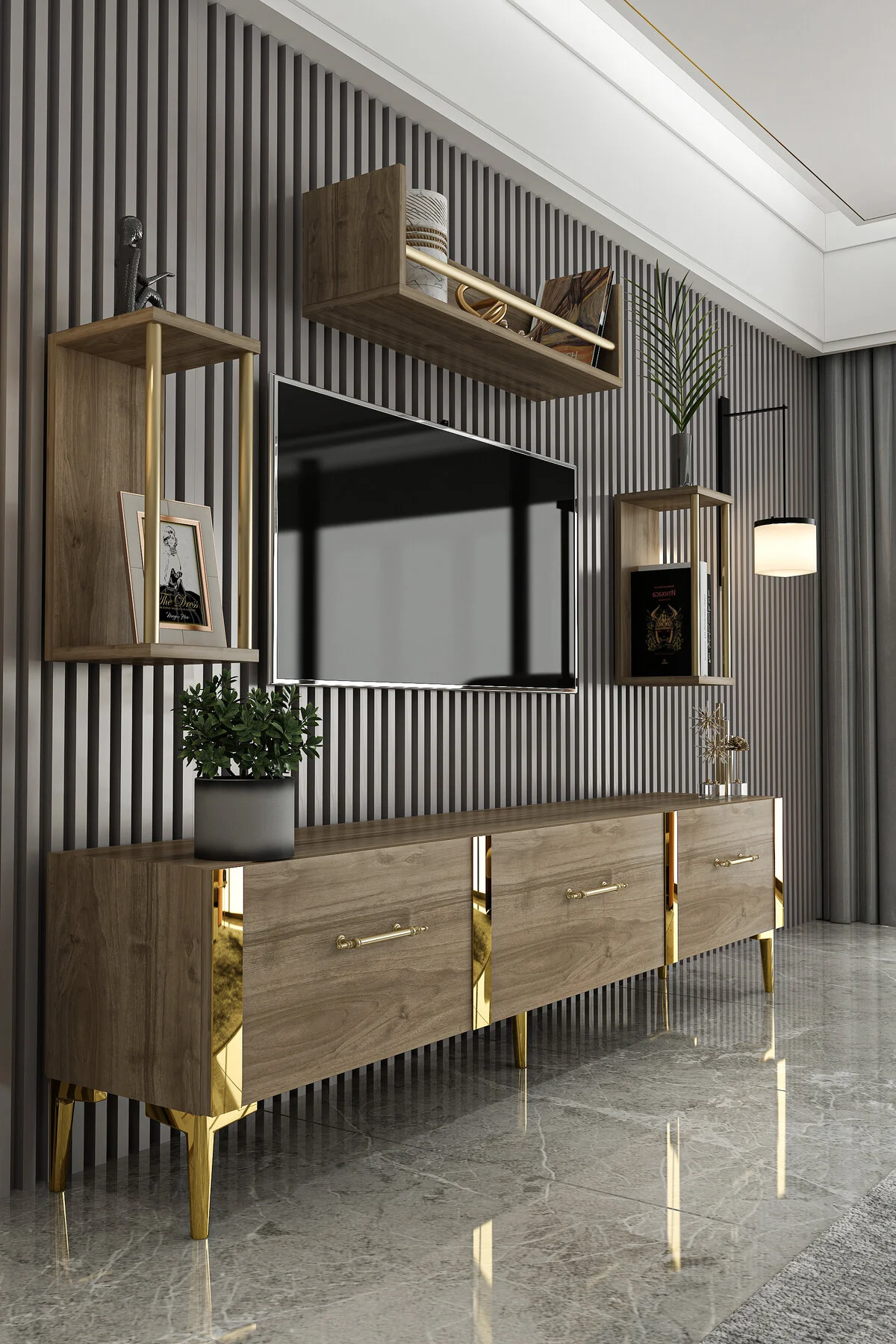 Givayo Mobilya LAURA TV ÜNİTESİ - 180 CM DUVAR RAFLI
