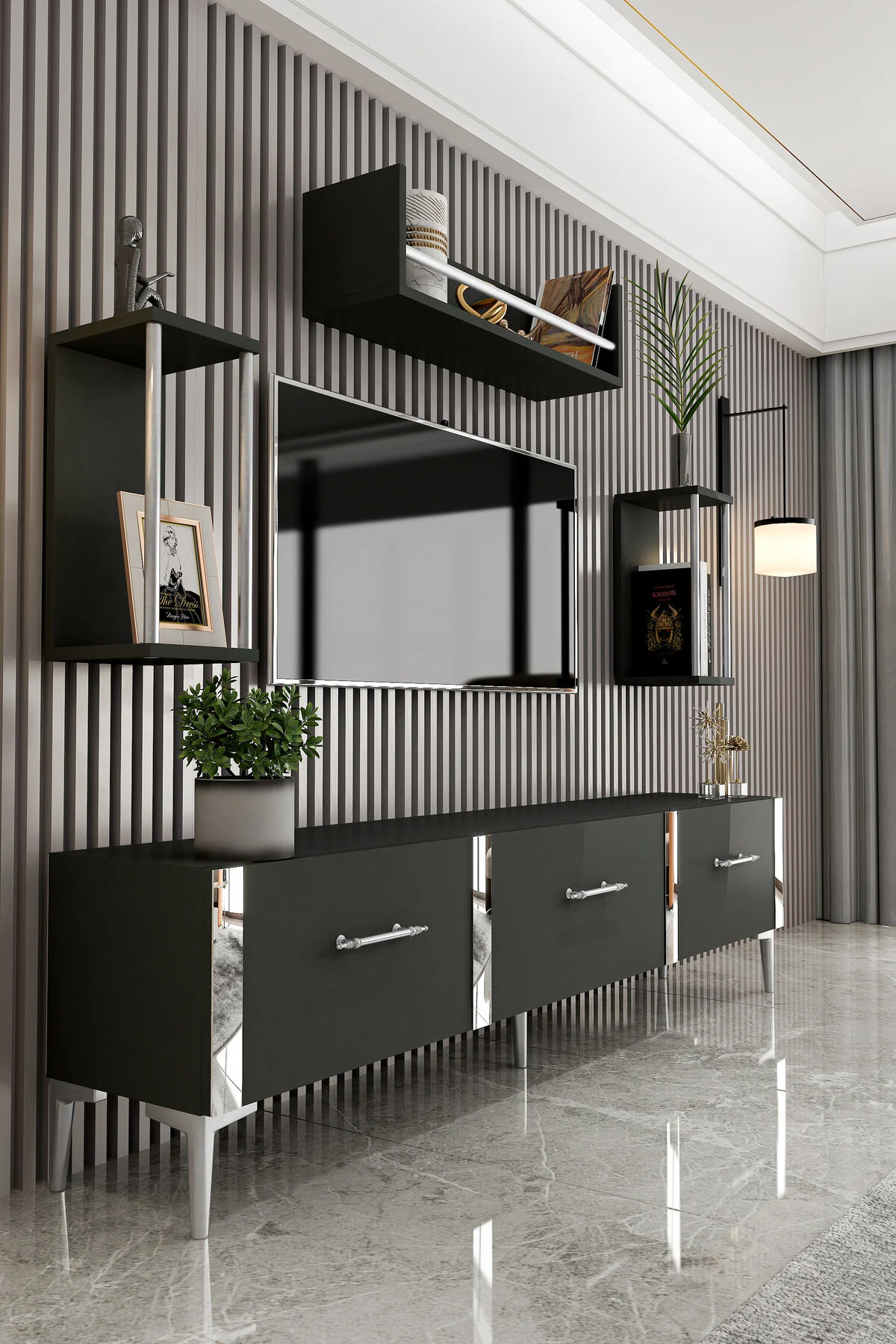 Givayo Mobilya LAURA TV ÜNİTESİ - 180 CM DUVAR RAFLI