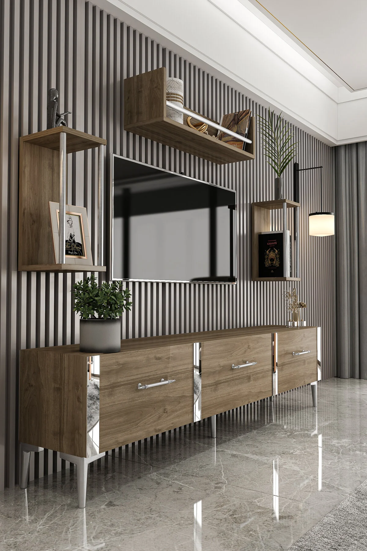 Givayo Mobilya LAURA TV ÜNİTESİ - 180 CM DUVAR RAFLI