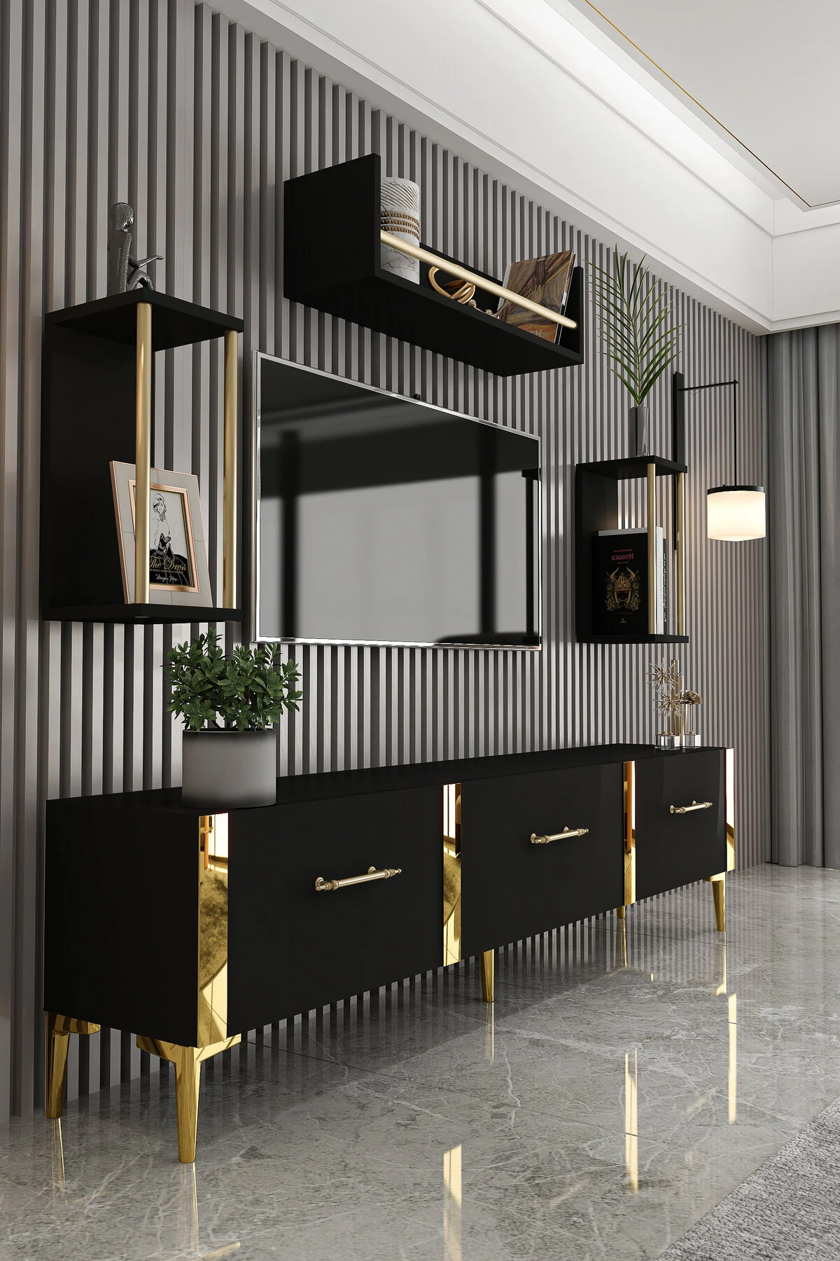 Givayo Mobilya LAURA TV ÜNİTESİ - 180 CM DUVAR RAFLI