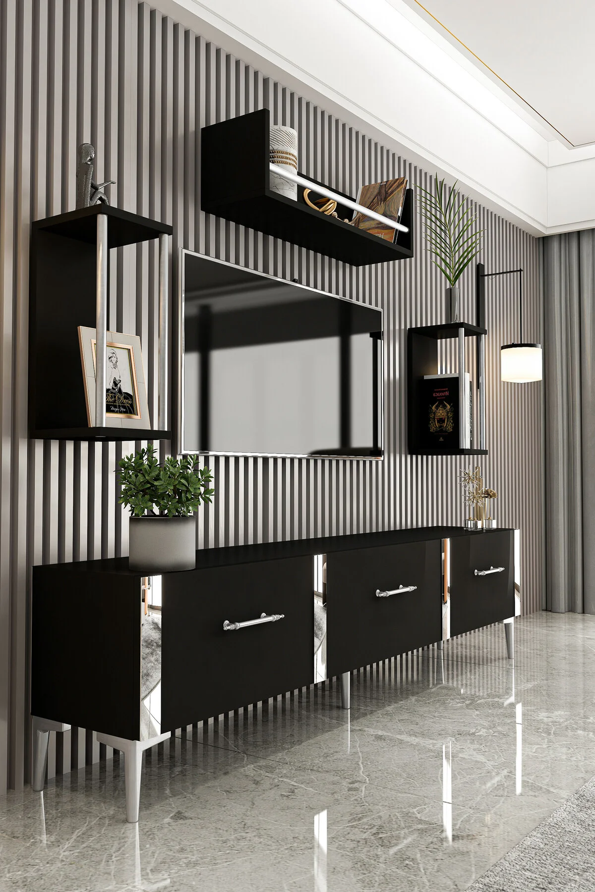 Givayo Mobilya LAURA TV ÜNİTESİ - 180 CM DUVAR RAFLI