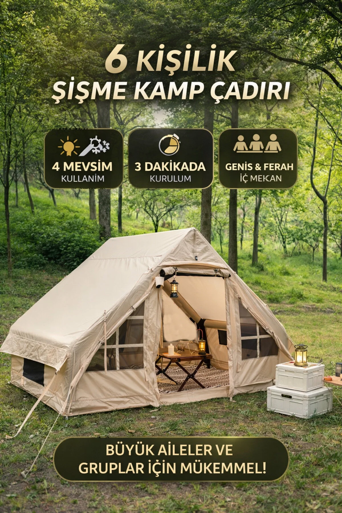 Havana 12 Kişilik ŞİŞME Plaj Kamp Tatil Çadırı Oxford Kumaşlı Pompalı Büyük Çadır