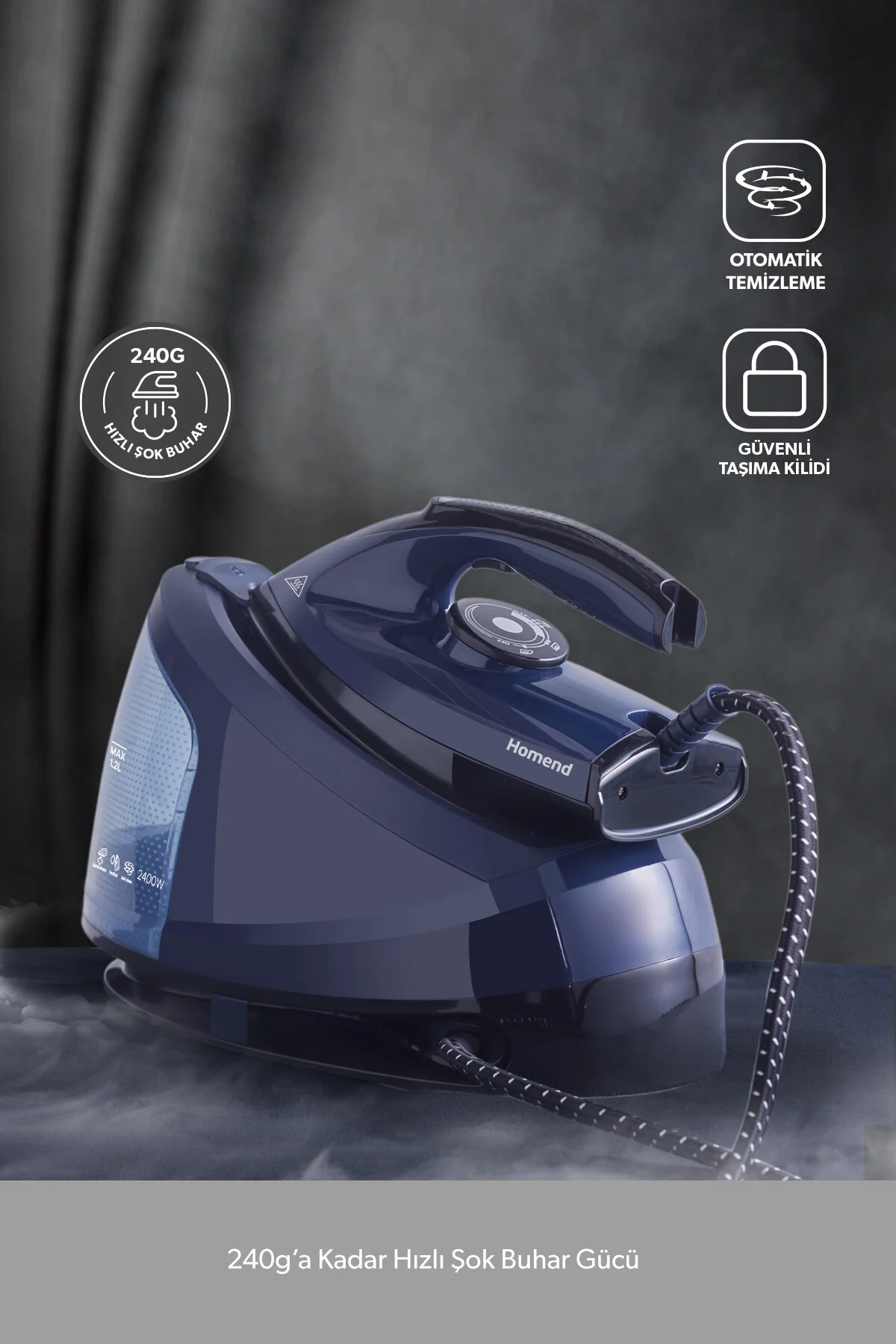 HOMEND Steamwork 1169H Buhar Kazanlı Ütü Siyah Mavi 2400 W