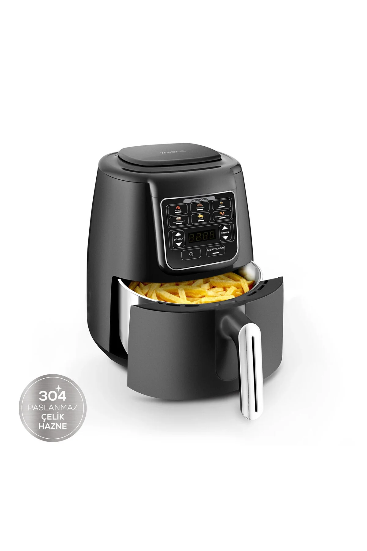 Karaca Air Pro Cook Köz Steel XL Çelik Hazneli Airfryer Space Gray 4 Litre 4 Kişilik