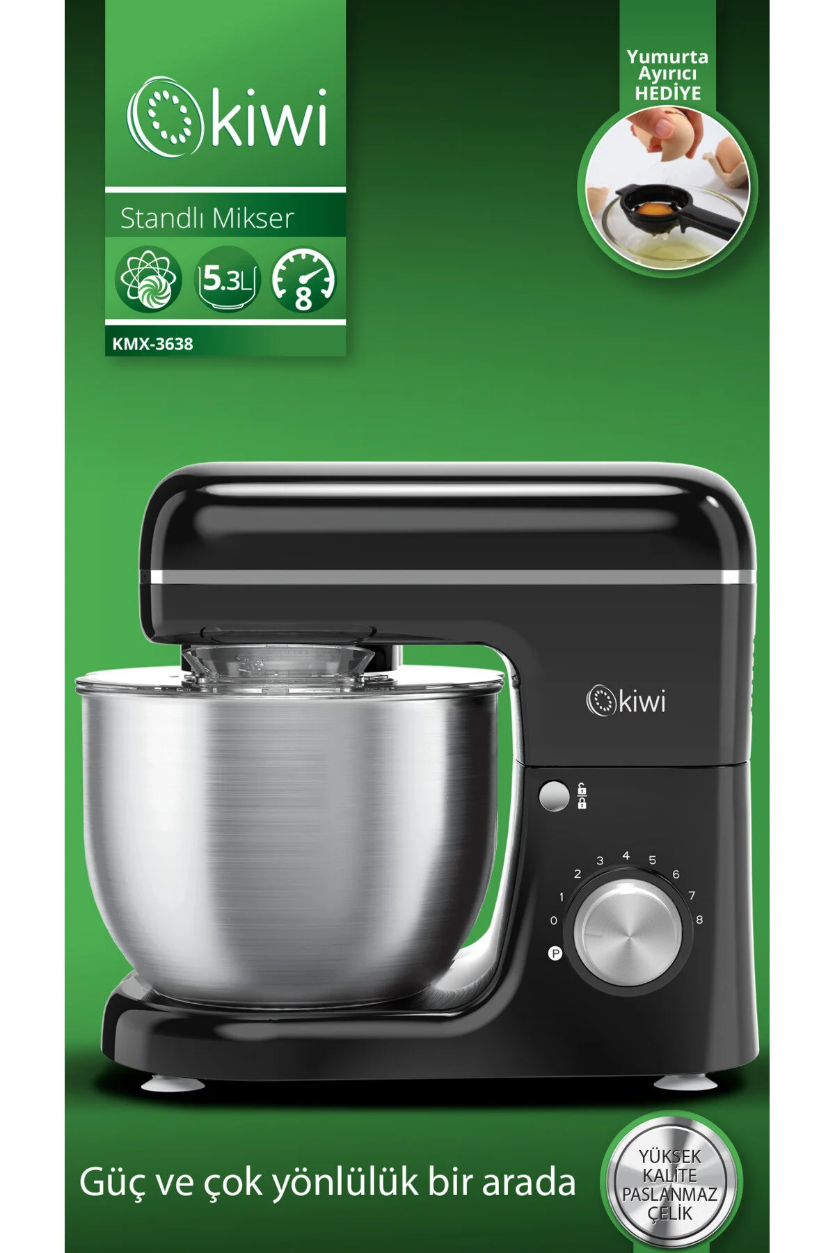 Kiwi Kmx-3638 Hamur Yoğurma & Stand Mikser 5,3 Lt 1300w 8 Hız Kademeli Mutfak Şefi Beyaz