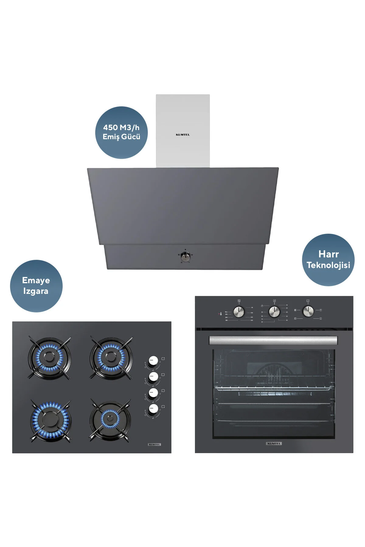 KUMTEL Kristal Siyah Cam Ankastre Set