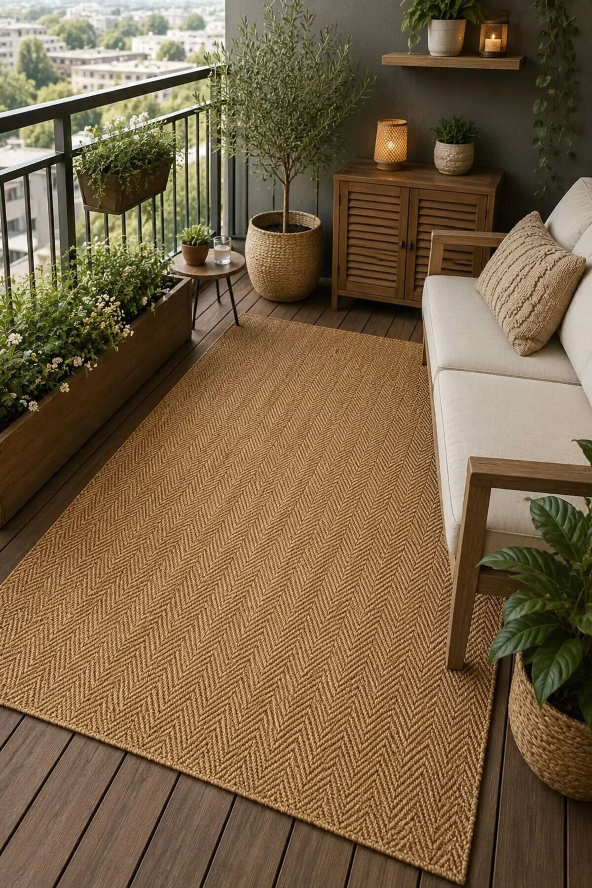 Lorente Home Liora Bej Sisal Dokuma Hasır Toz Vermez Kaymaz Taban Balkon Bahçe Mutfak Halısı 1902