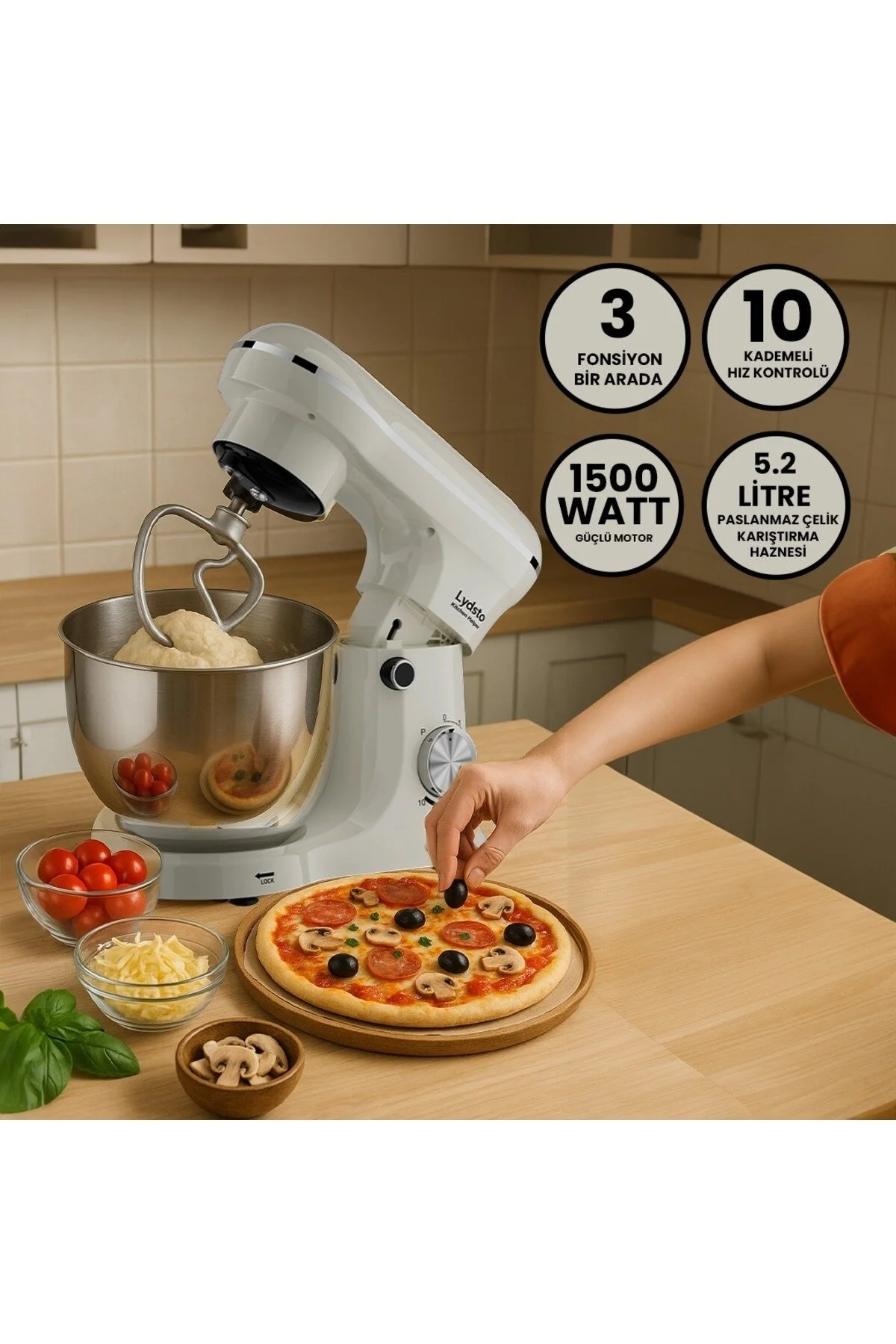 Lydsto Kitchen Helper PV-4700 1500W-5.2 Litre -10 Kademe Hız Ayarı Stand Mikser Hamur Yoğurma Makinesi