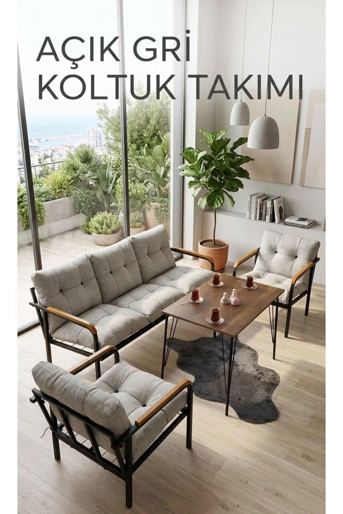 Madame Home Açelya Balkon, Bahçe, Cafe - Salon - Metal Kanepe Koltuk Takımı 3+1+1 + Masa
